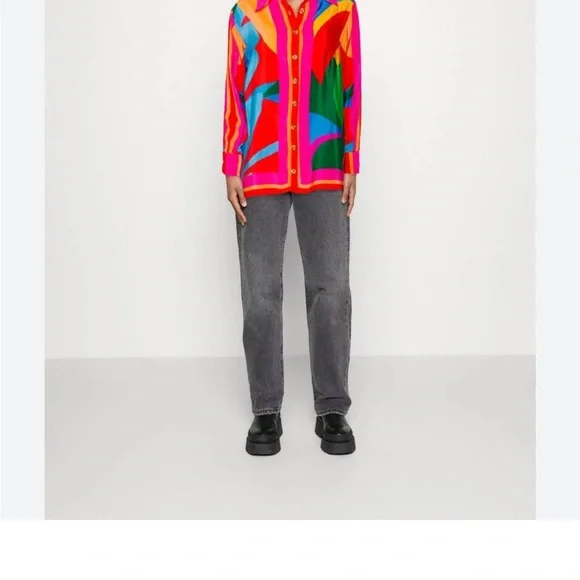 Farm Rio Color Leaves silk blouse SZ XS oversized - Picture 8 of 9